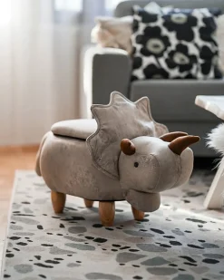 Online Beliani Pouf animaletto contenitore TRICERATOPS Tessuto Grigio chiaro Dinosauro Marrone Grigio