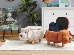 Hot Beliani Pouf animaletto contenitore DOGGY Velluto Beige Cane Beige Marrone