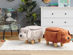 Hot Beliani Pouf animaletto contenitore DOGGY Velluto Beige Cane Beige Marrone