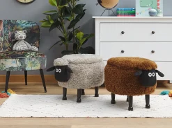 Beliani Pouf animaletto contenitore SHEEP Tessuto Grigio Pecora Marrone Grigio Nero
