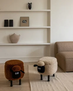 Online Beliani Pouf animaletto contenitore SHEEP Tessuto Marrone Pecora Marrone Nero