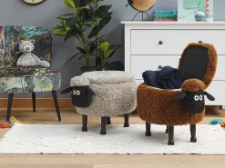 Online Beliani Pouf animaletto contenitore SHEEP Tessuto Marrone Pecora Marrone Nero