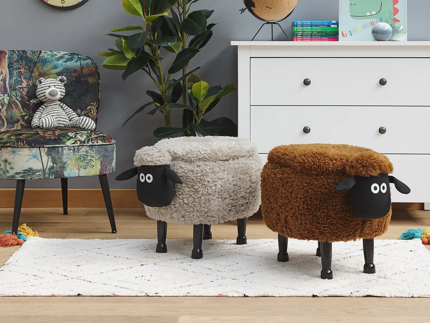 Online Beliani Pouf animaletto contenitore SHEEP Tessuto Marrone Pecora Marrone Nero