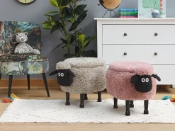 Sale Beliani Pouf animaletto contenitore SHEEP Tessuto Rosa Pecora Rosa Nero