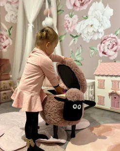 Sale Beliani Pouf animaletto contenitore SHEEP Tessuto Rosa Pecora Rosa Nero