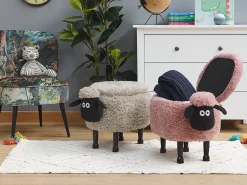 Sale Beliani Pouf animaletto contenitore SHEEP Tessuto Rosa Pecora Rosa Nero
