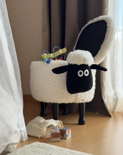 Outlet Beliani Pouf animaletto contenitore SHEEP Tessuto Bianco Pecora Bianco Marrone Nero