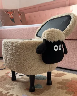 New Beliani Pouf animaletto contenitore SHEEP Tessuto Beige chiaro Pecora Beige Marrone Nero