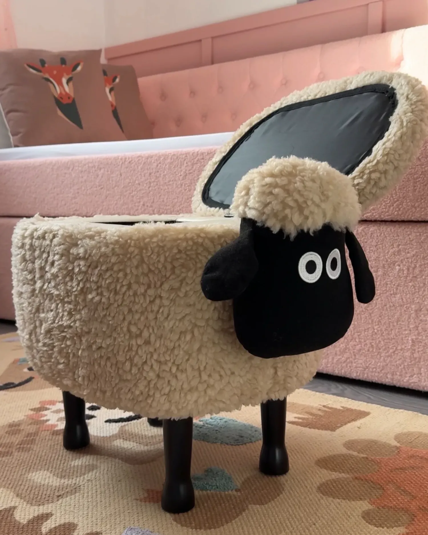 New Beliani Pouf animaletto contenitore SHEEP Tessuto Beige chiaro Pecora Beige Marrone Nero