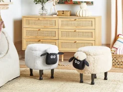 New Beliani Pouf animaletto contenitore SHEEP Tessuto Beige chiaro Pecora Beige Marrone Nero