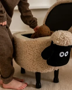 New Beliani Pouf animaletto contenitore SHEEP Tessuto Beige chiaro Pecora Beige Marrone Nero