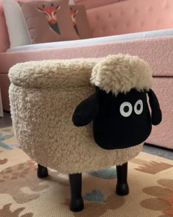 New Beliani Pouf animaletto contenitore SHEEP Tessuto Beige chiaro Pecora Beige Marrone Nero