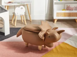 Beliani Pouf animaletto contenitore TRICERATOPS Tessuto Dinosauro Marrone