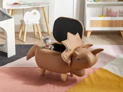 Beliani Pouf animaletto contenitore TRICERATOPS Tessuto Dinosauro Marrone