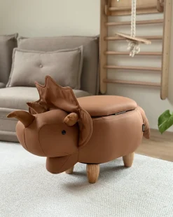 Beliani Pouf animaletto contenitore TRICERATOPS Tessuto Dinosauro Marrone