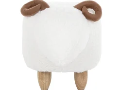 Clearance Beliani Pouf animaletto LAMB Tessuto Bianco Agnello Bianco Marrone
