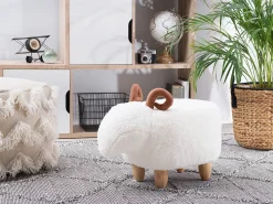 Clearance Beliani Pouf animaletto LAMB Tessuto Bianco Agnello Bianco Marrone