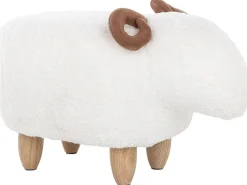 Clearance Beliani Pouf animaletto LAMB Tessuto Bianco Agnello Bianco Marrone