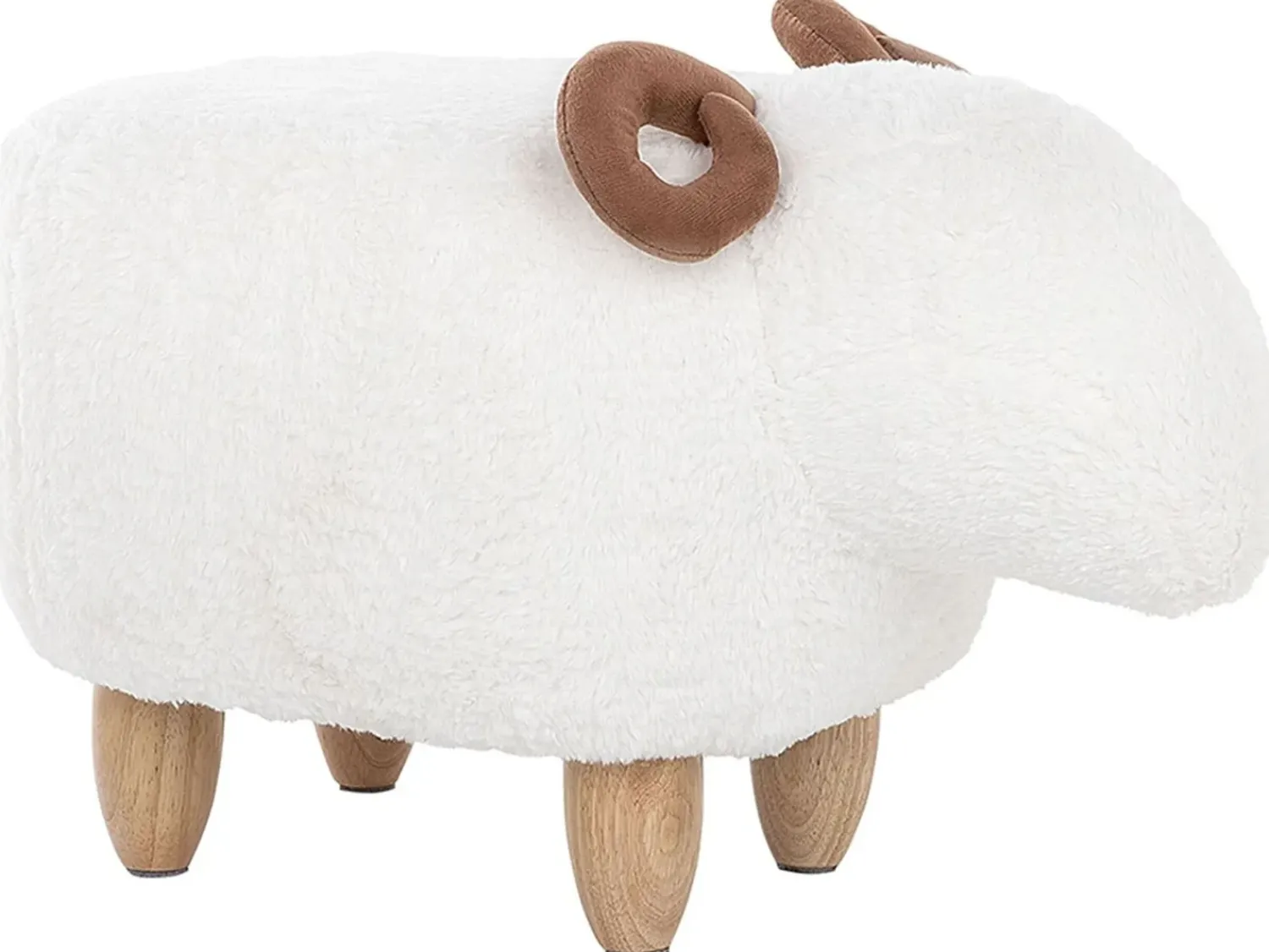 Clearance Beliani Pouf animaletto LAMB Tessuto Bianco Agnello Bianco Marrone