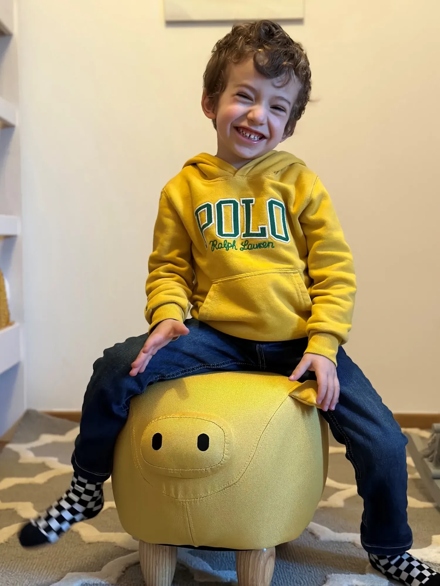 Outlet Beliani Pouf animaletto PIGGY Tessuto Giallo Maiale Giallo Marrone