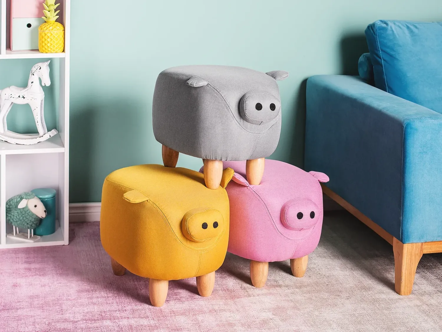 Discount Beliani Pouf animaletto PIGGY Tessuto Grigio chiaro Maiale Marrone Grigio