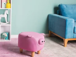 Clearance Beliani Pouf animaletto PIGGY Tessuto Rosa Maiale Rosa Marrone