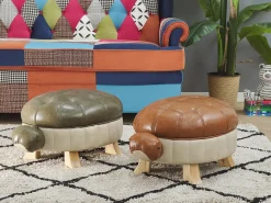Outlet Beliani Pouf animaletto TURTLE Pelle sintetica Verde scuro Tartaruga Beige Marrone Verde