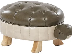 Outlet Beliani Pouf animaletto TURTLE Pelle sintetica Verde scuro Tartaruga Beige Marrone Verde
