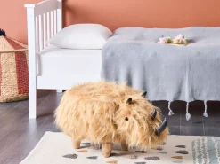 Hot Beliani Pouf animaletto WOOLLY Finta pelliccia Beige sabbia Rinocerone Beige Marrone