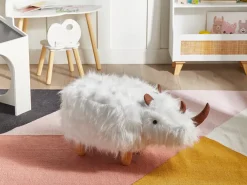Hot Beliani Pouf animaletto WOOLLY Finta pelliccia Bianco Rinocerone Bianco Marrone