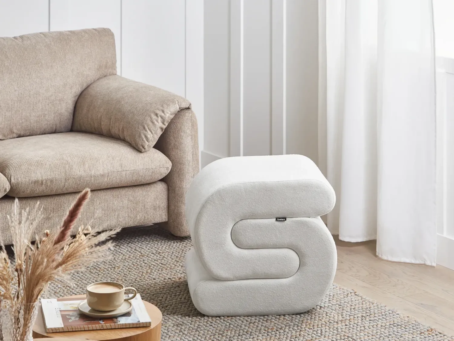 Online Beliani Pouf ARCADIA Ciniglia sporco Bianco