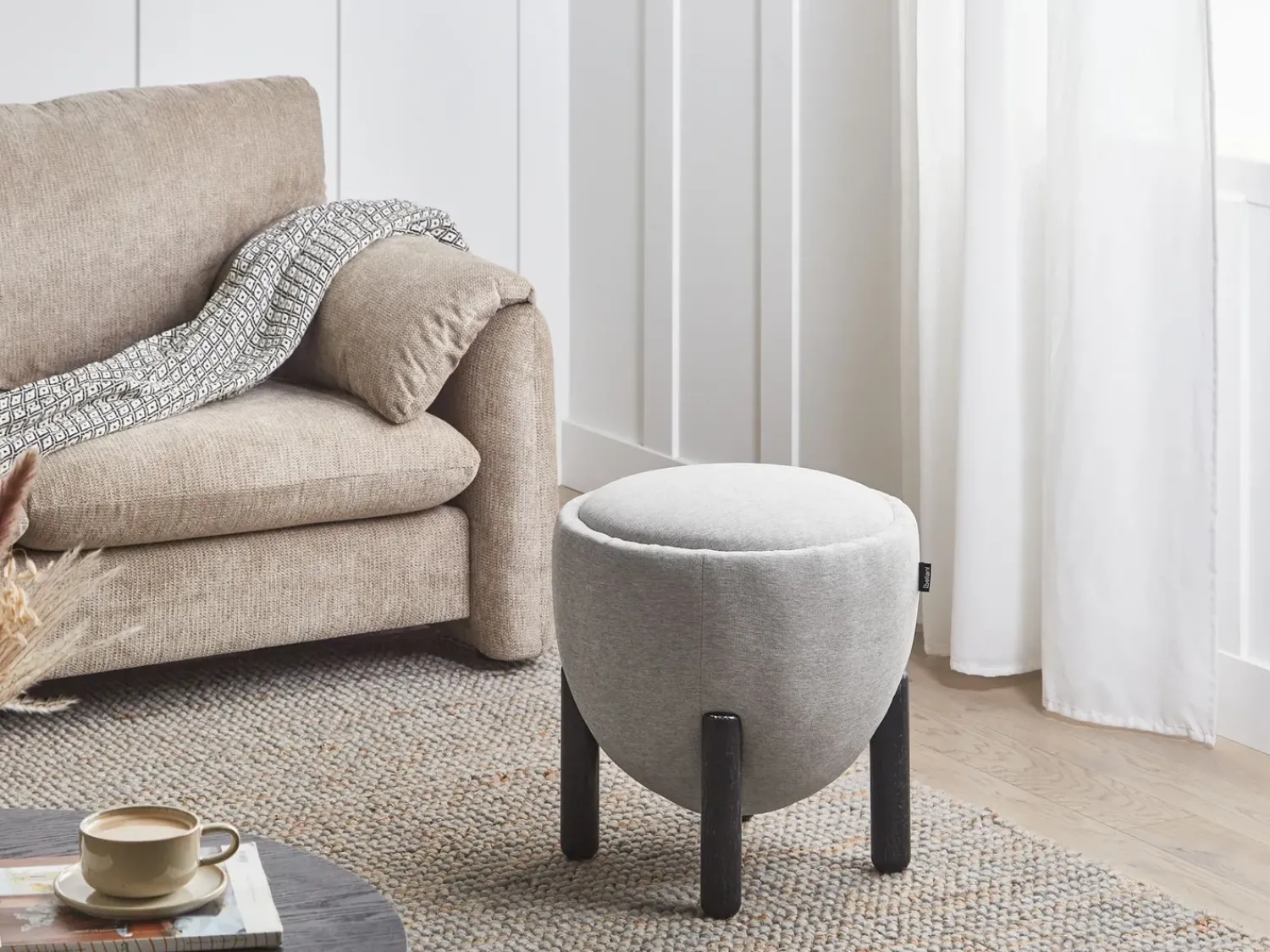 Best Beliani Pouf ARCHIE Lino sintetico Grigio Grigio Nero
