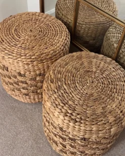 Best Beliani Pouf BASSLET Vimini Beige Beige Naturale