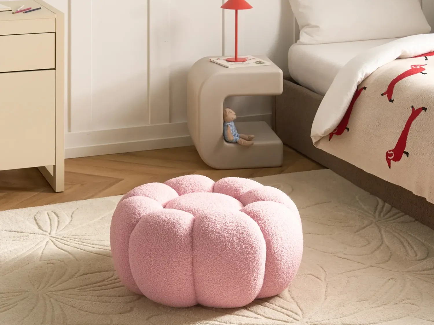 New Beliani Pouf BEAUFORT Bouclé Rosa