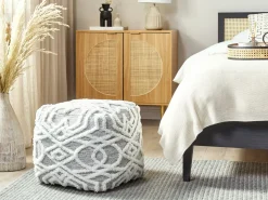 Discount Beliani Pouf BHILWARA Cotone Grigio Bianco Grigio