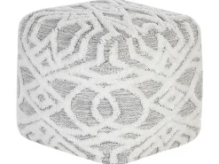Discount Beliani Pouf BHILWARA Cotone Grigio Bianco Grigio