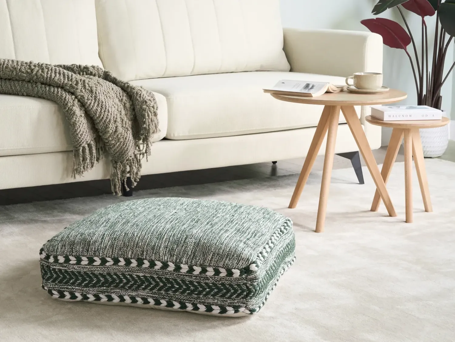 Discount Beliani Pouf BIRCH Cotone Verde scuro Bianco Verde