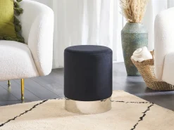 Beliani Pouf BRIGITTE Velluto Nero Argento Nero