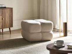 New Beliani Pouf CALIENTE Bouclé sporco Bianco