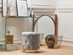 Best Beliani Pouf CARROLLTON Velluto Grigio chiaro Oro Grigio
