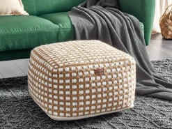 Sale Beliani Pouf CHILAR Cotone Beige Beige Bianco