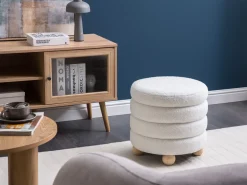 Discount Beliani Pouf CHILLY Bouclé Bianco sporco Bianco Marrone