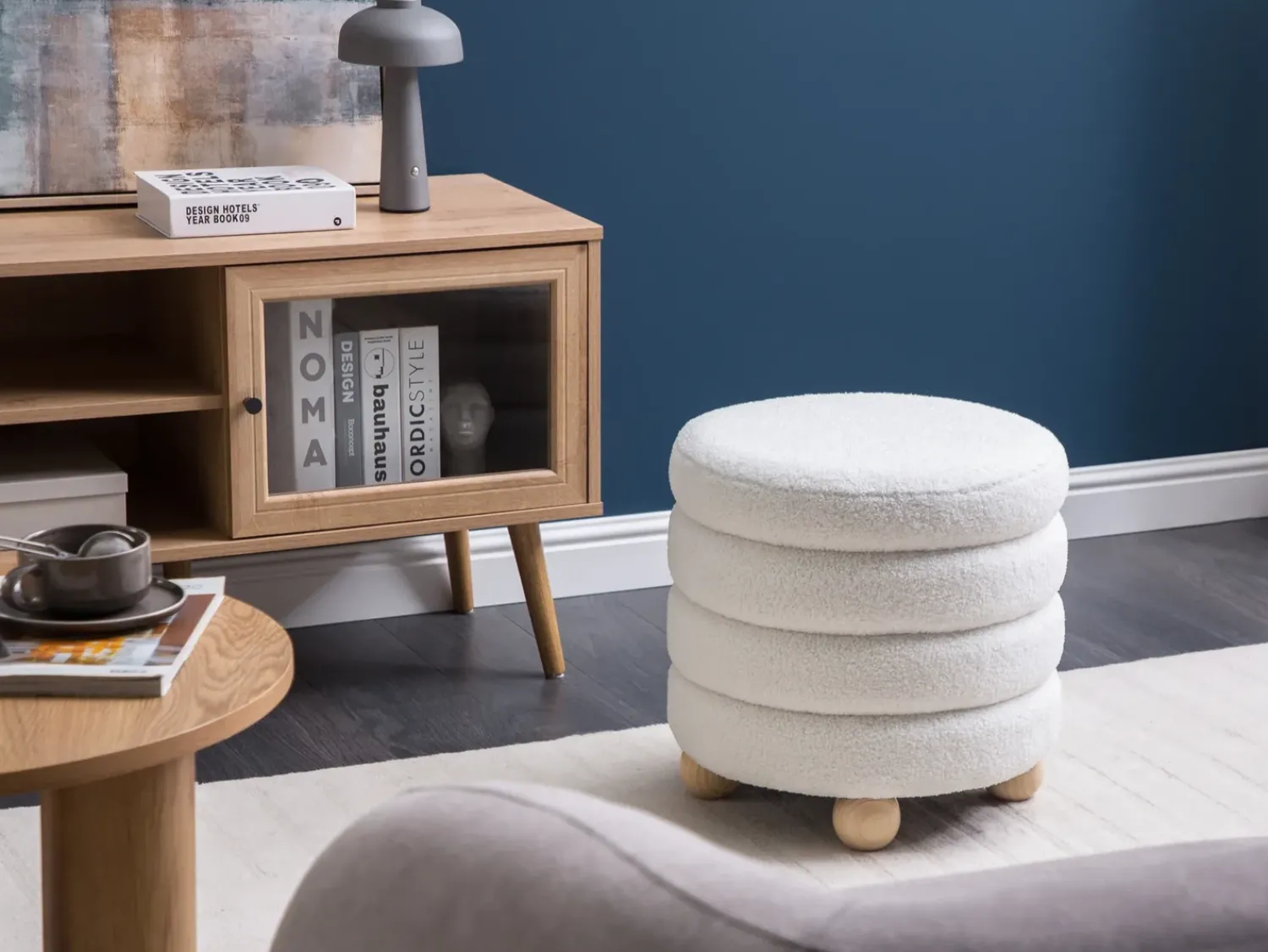 Discount Beliani Pouf CHILLY Bouclé Bianco sporco Bianco Marrone