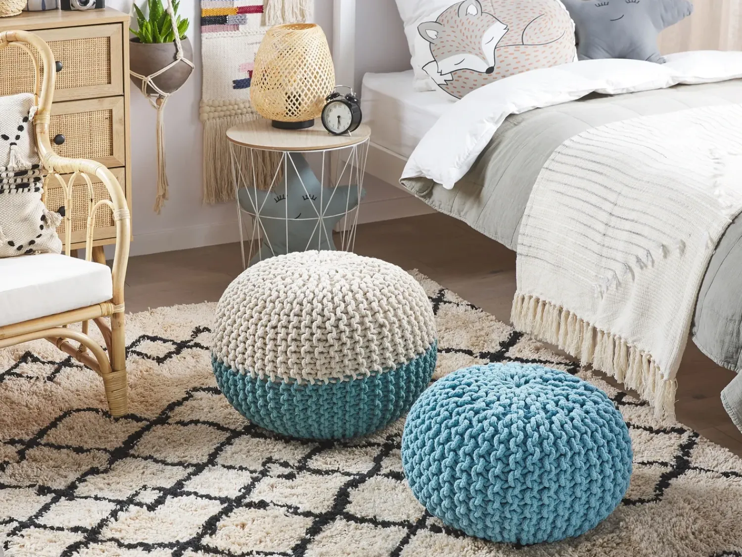 New Beliani Pouf CONRAD Cotone Azzurro Blu