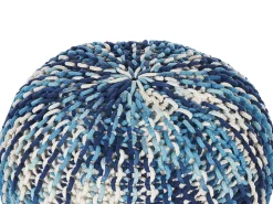 Hot Beliani Pouf CONRAD Cotone Blu Bianco Blu