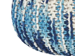 Hot Beliani Pouf CONRAD Cotone Blu Bianco Blu