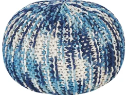 Hot Beliani Pouf CONRAD Cotone Blu Bianco Blu