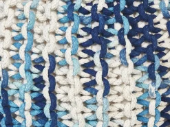 Hot Beliani Pouf CONRAD Cotone Blu Bianco Blu