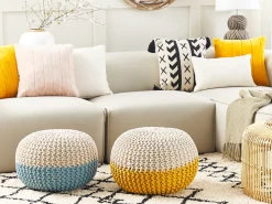 Outlet Beliani Pouf CONRAD Cotone Giallo Beige Giallo