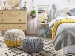 Clearance Beliani Pouf CONRAD Cotone Grigio
